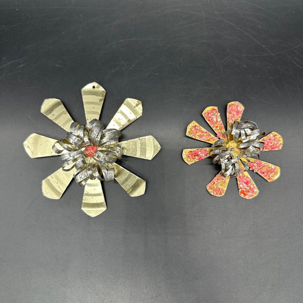 Vintage Flower Christmas Ornaments Handmade Tin Metal Pink Gold Floral Retro - Picture 2 of 7